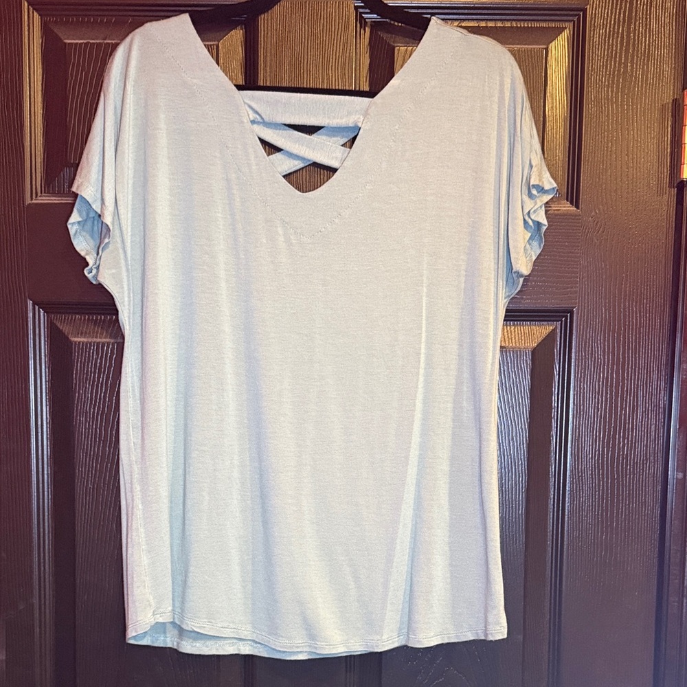 eesome Light Blue Crisscross Back Short Sleeve Top